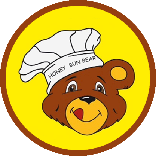 Honey Bun Cake Factory logo featuring the Honey Bun Bear wearing a chef hat